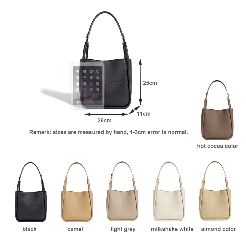 Fashion Female Genuine Leather Underarm Handbag Solid Color Single Shoulder Bag For Lady Large Capacity Women Bucket Bags New