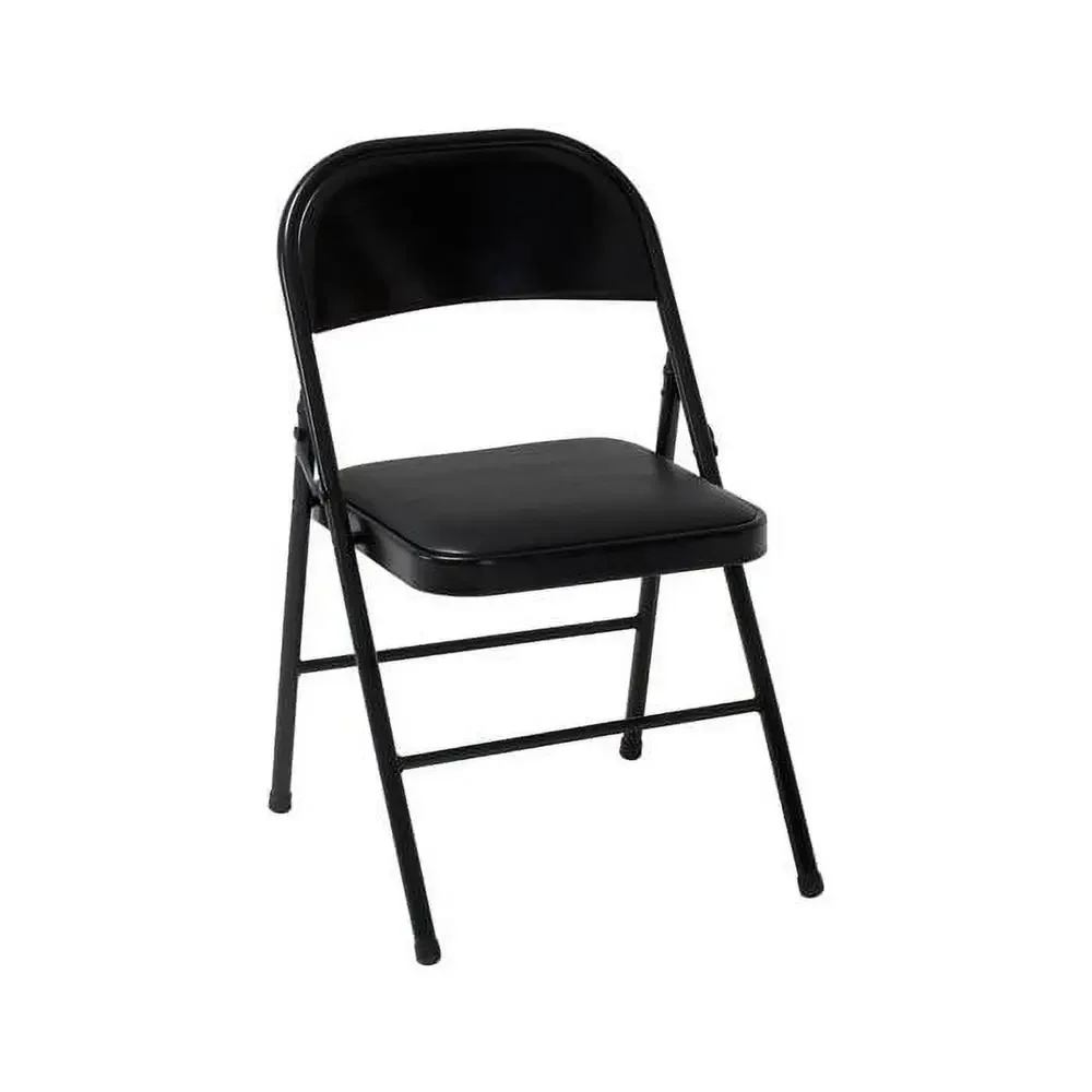 Black Vinyl Padded Folding Chair 4 Pack Heavy Duty Durable Metal Frame Non-Marring Legs Indoor Use BONUS Fold Flat Storage