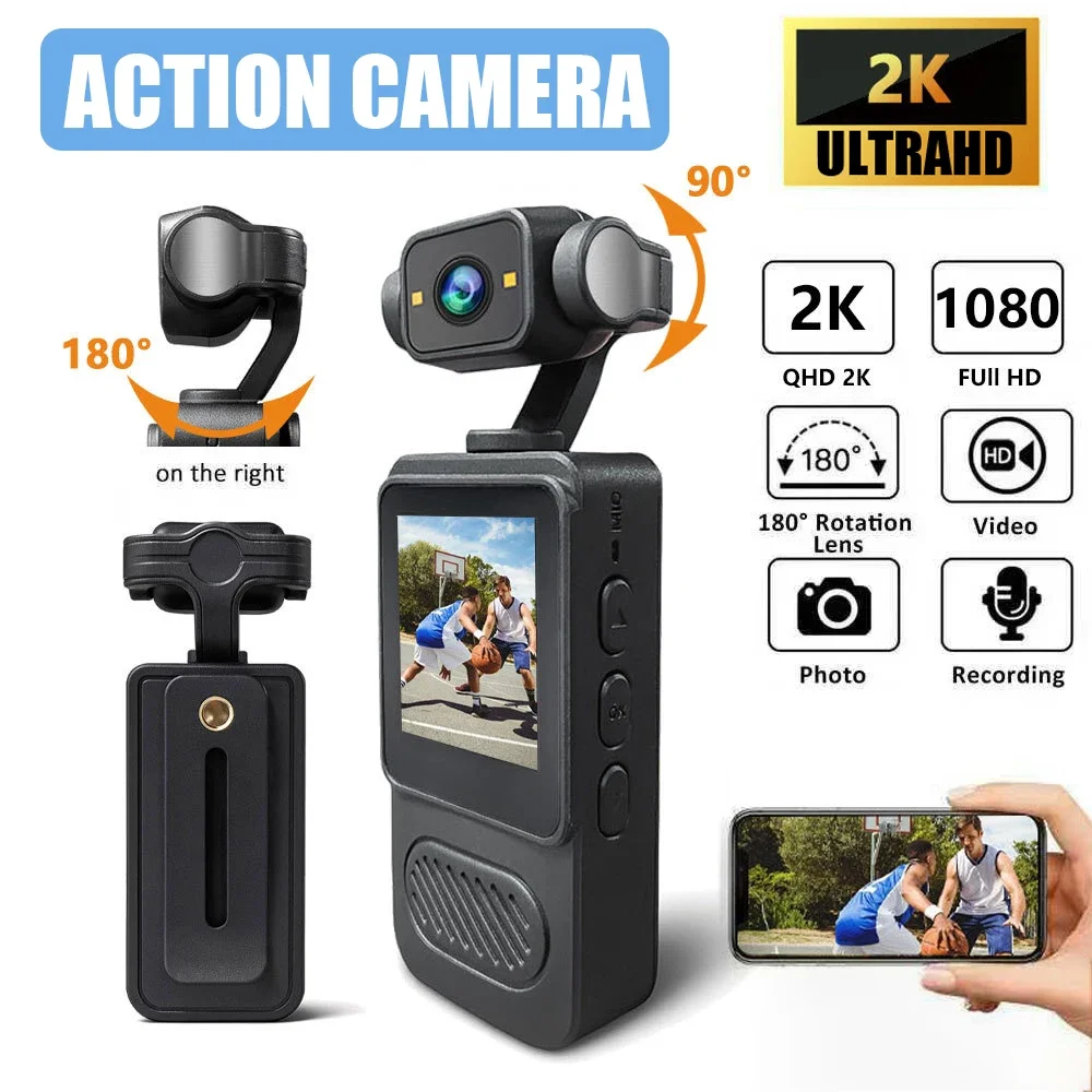 Cámaras de Acción HD Portátiles 2K con/sin Wifi 180 ° Videocámara con lente giratoria, cámara corporal para policía, cámara deportiva para ciclismo, mini videocámara DV