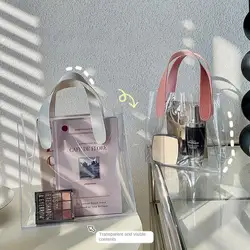 1PC Clear Tote Bag borse per la spesa trasparenti borsa a tracolla borsa impermeabile in PVC per regalo sacchetto regalo a mano in plastica cosmetica