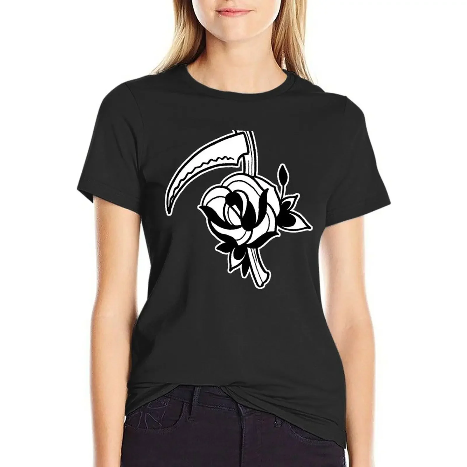 

Tattoo Rose and Scythe T-Shirt animal prinfor heavyweights plus sizes t shirts for Womens