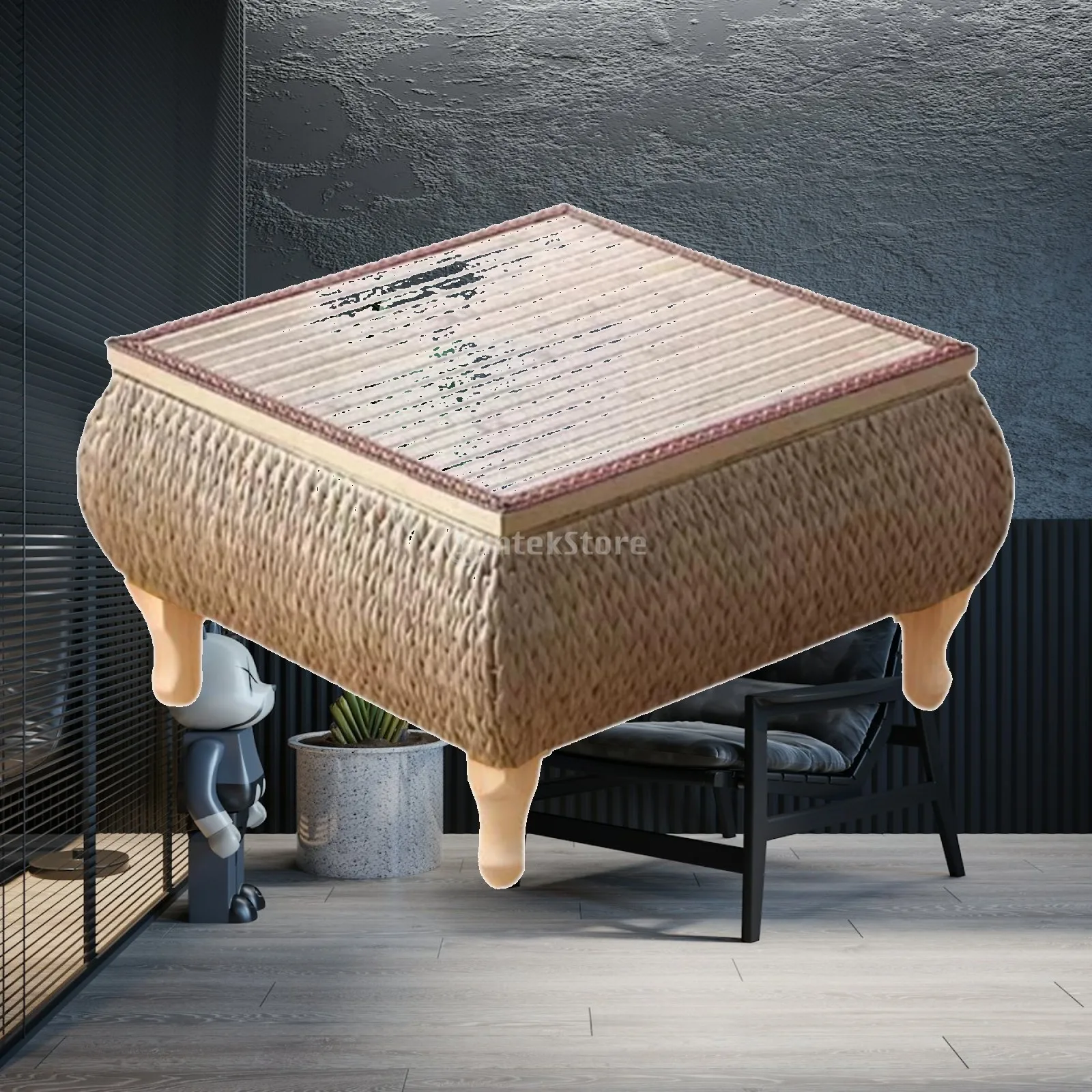 Rattan Coffee Table End Table Rustic Decor Retro Design Tatami Tea Table Japanese Floor Table for Office Dinning Porch Family