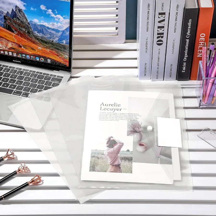 50 قطعة من المظاريف البلاستيكية مغلفات بولي مجلدات الملفات مع زر إغلاق المفاجئة مجلدات واضحة للمستندات حرف أمريكي A4 حجم Fil