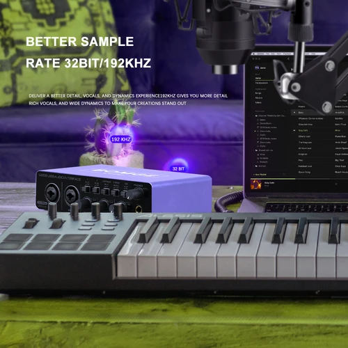 Imagen 2 del producto BOMGE U202-P Interfaz de audio USB Resolución de 32 bits/192 kHz con preamplificador de micrófono Puertos XLR/TSR/TS, 48 V, para transmisión, Podcasting