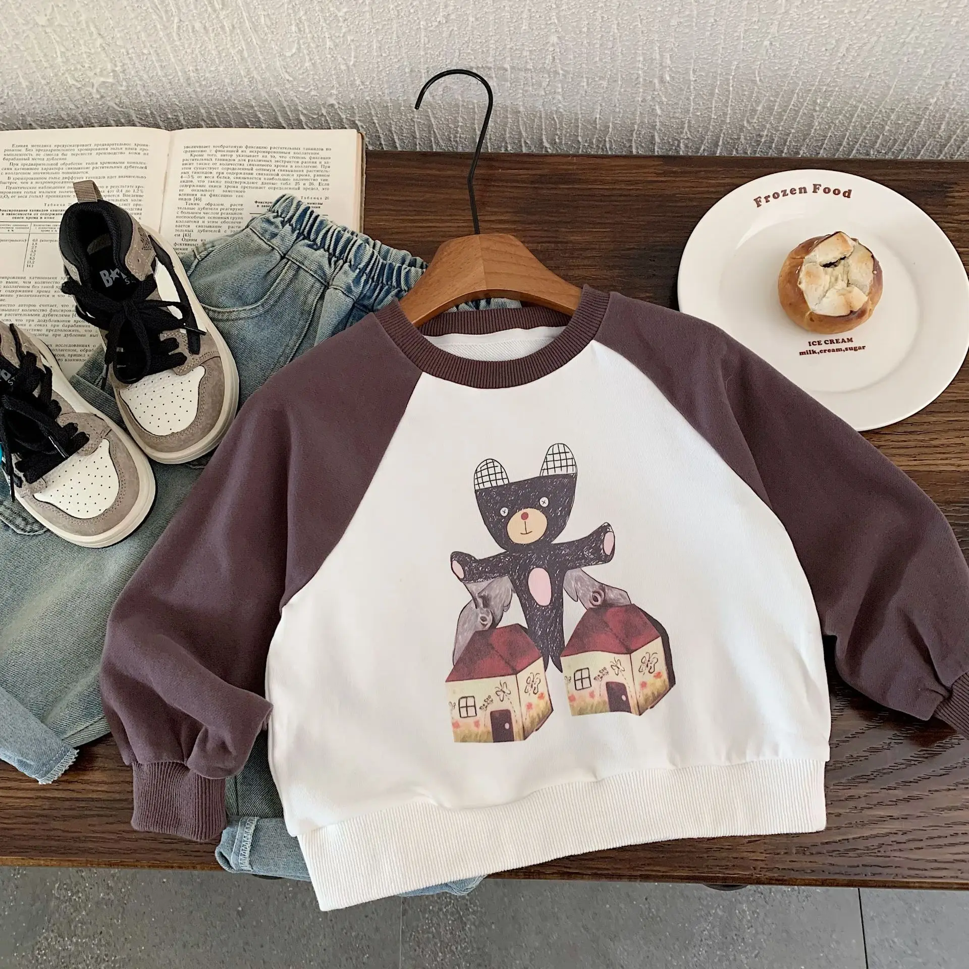 Kids Boys Sweatshirt RAISE Spring Children Boys Long Sleeves Pullovers Casual Spliced Raglan Sleeve Babys Boys Tops Cartoon Tees