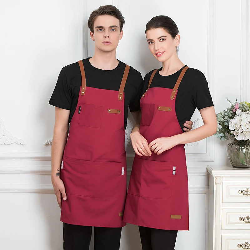 Custom Logo Red Apron Canvas Manicure Apron Nail Salon Waterproof Beauty Salon Waiter Uniform Pinafore For Hairdresser Women