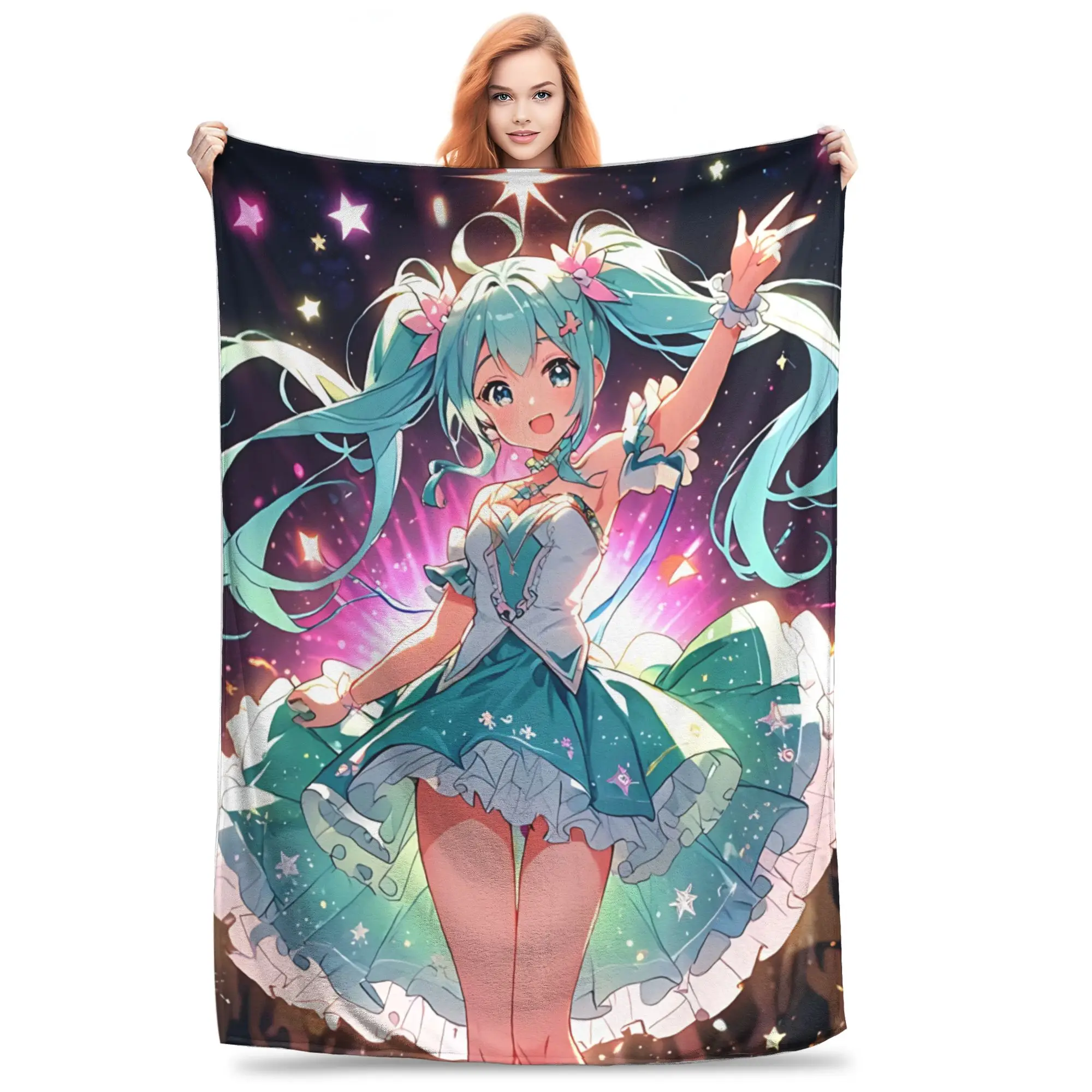 1PC Hatsune Mikus  Winter Blankets for Adults Bedding Home Interior Sofa Knee
