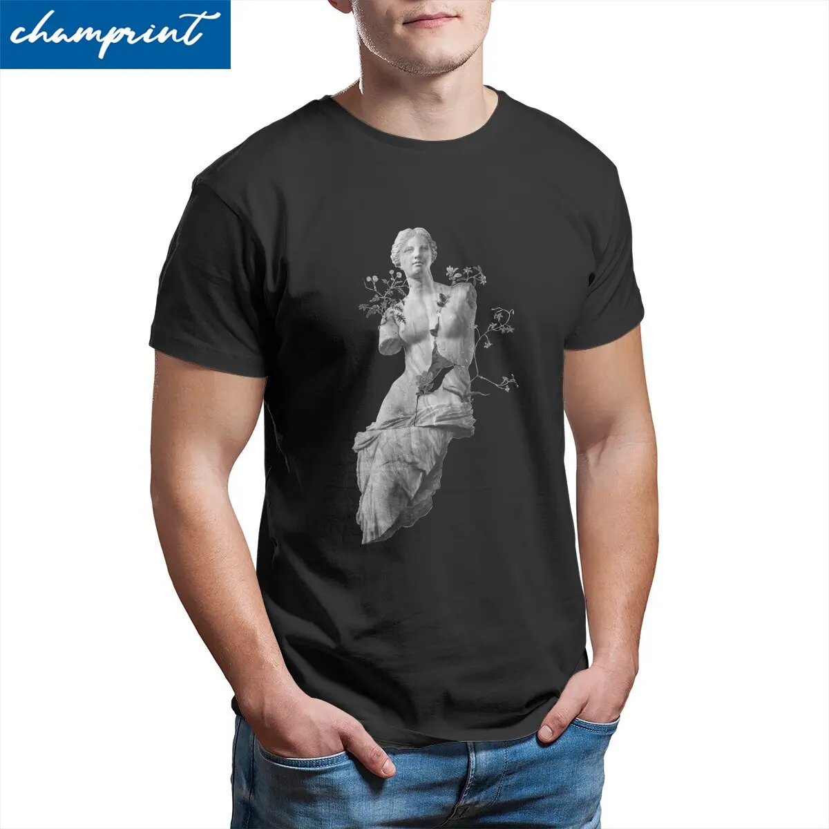 Funny Venus Sculpture T-Shirt for Men Round Collar Pure Cotton T Shirt The Classic Marble Beauty Tee Shirt Summer Clothes