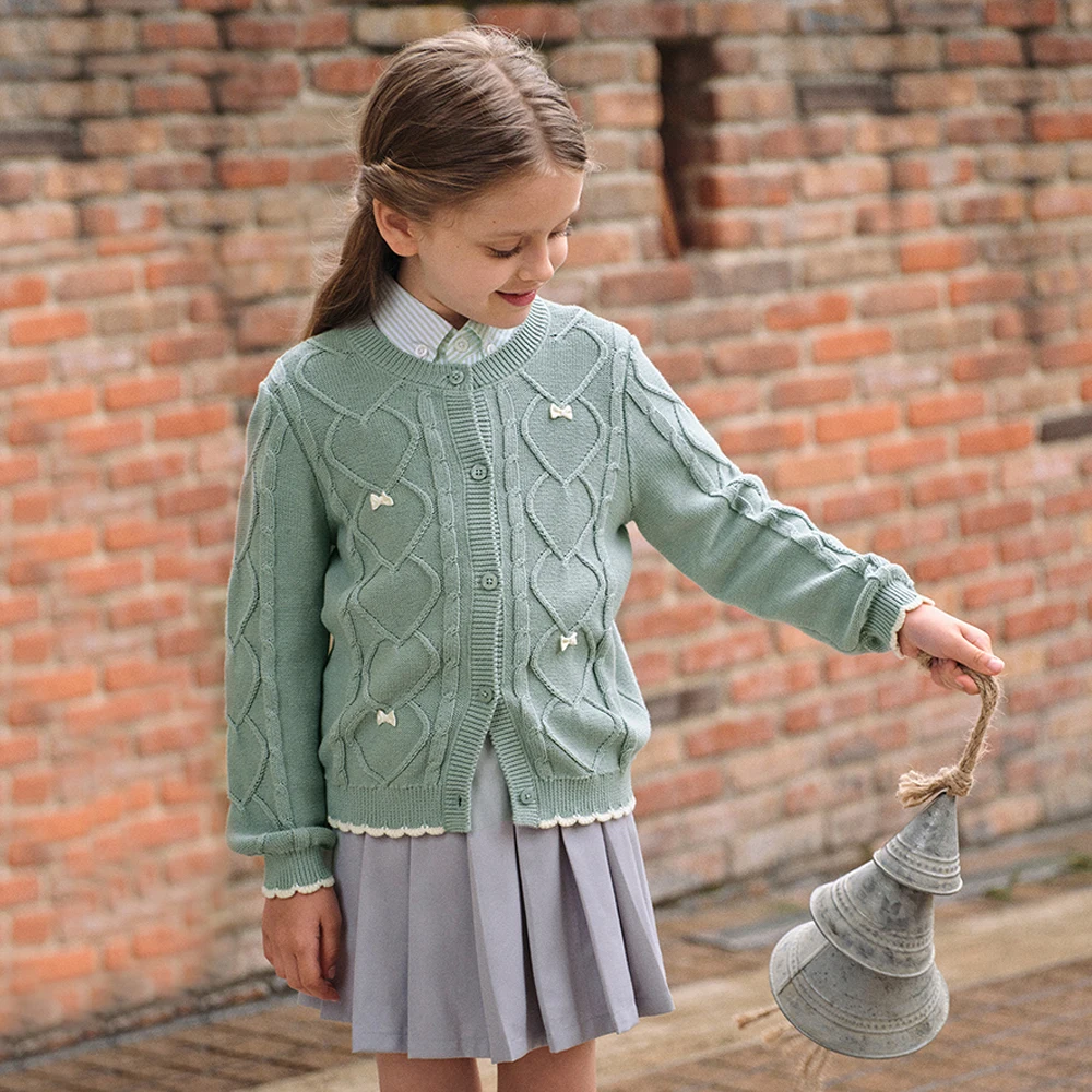 Dave Bella Autumn Spring Cardigan Sweater for Girls Knitted Sweater Children Button Outerwear Coat Kids Clothes DK3252706