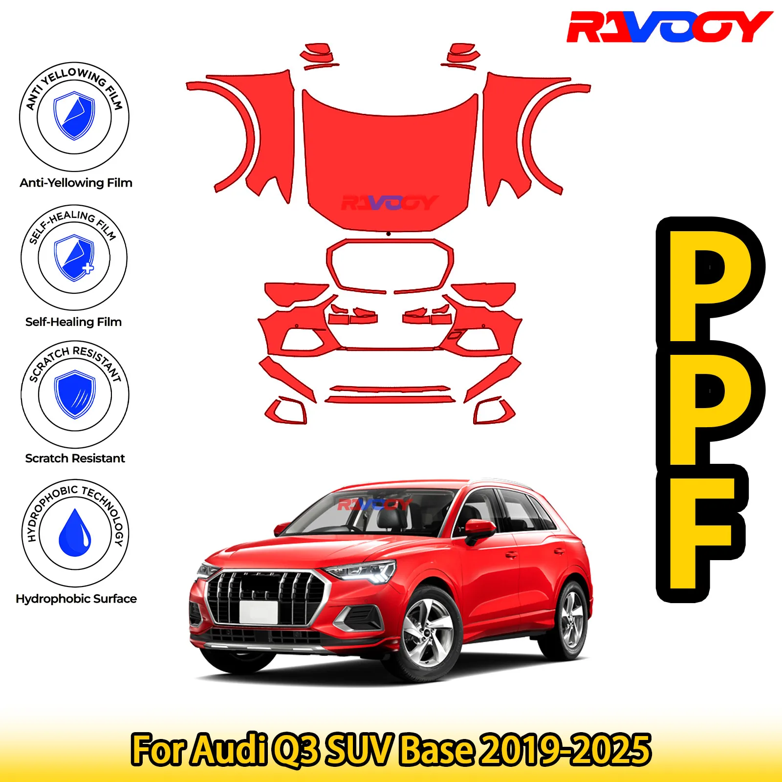 

Для Audi Q3 SUV Base 2019-2025 глянцевая матовая черная предварительно вырезанная передняя защитная пленка PPF комплект