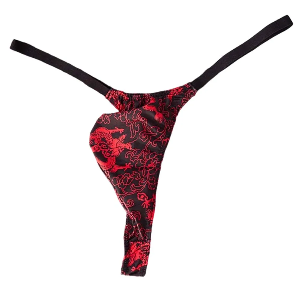 Men Underwear Sissy Bulge Pouch Bikini Very Hot Lingerie Unisex Panties G-String Chinese Dragon Pattern Printing Thongs Briefs