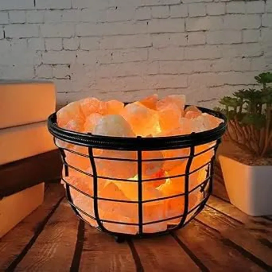 

Himalayan Salt Lamp Metal Basket with Chunks Natural Salt Lamp Unique Gift Idea Metal