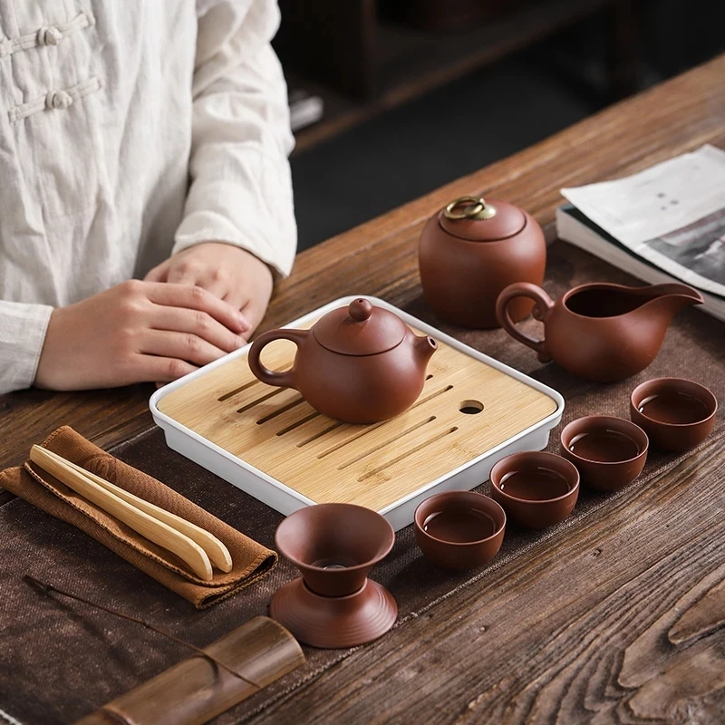 Customize Tea Set Purple clay Portable Teapot Set Outdoor Travel Gaiwan Tea Cups of Tea Ceremony Teacup Fine Gift Organizer