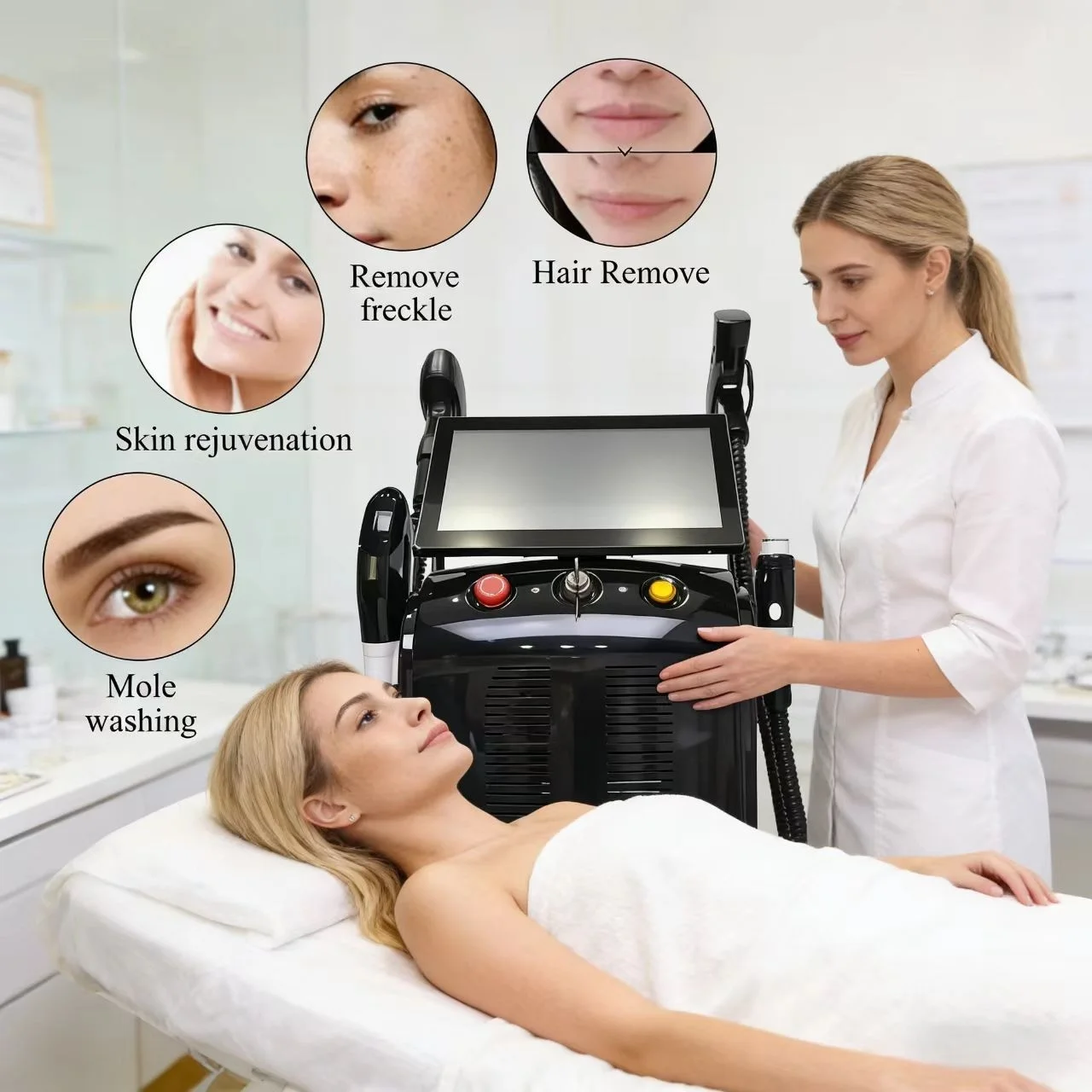

Профессиональный аппарат 4-в-1: RF, IPL, OPT, Soprano Ice Titanium, 4-волновой диодный лазер 808 нм для удаления волос, пикосекундный лазер для удаления татуировок