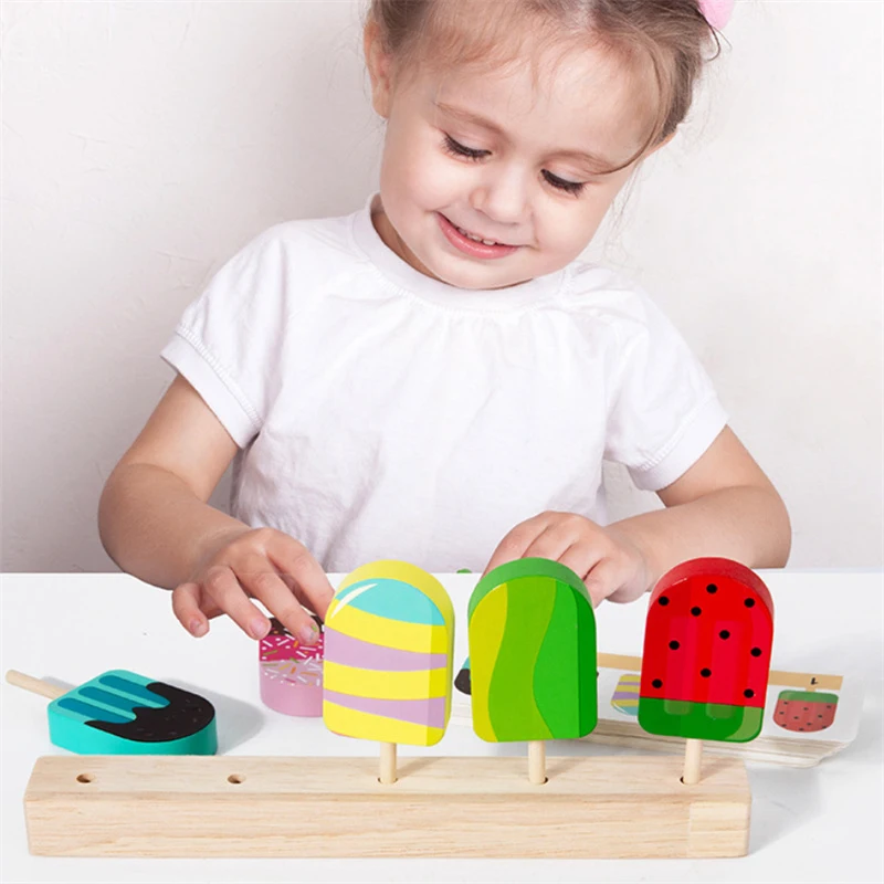 어린이 모양 색깔 분류 보드 게임 장난감 나무 과일 사탕 아이스크림 매칭 게임 논리적 사고 훈련 가상 음식 장난감