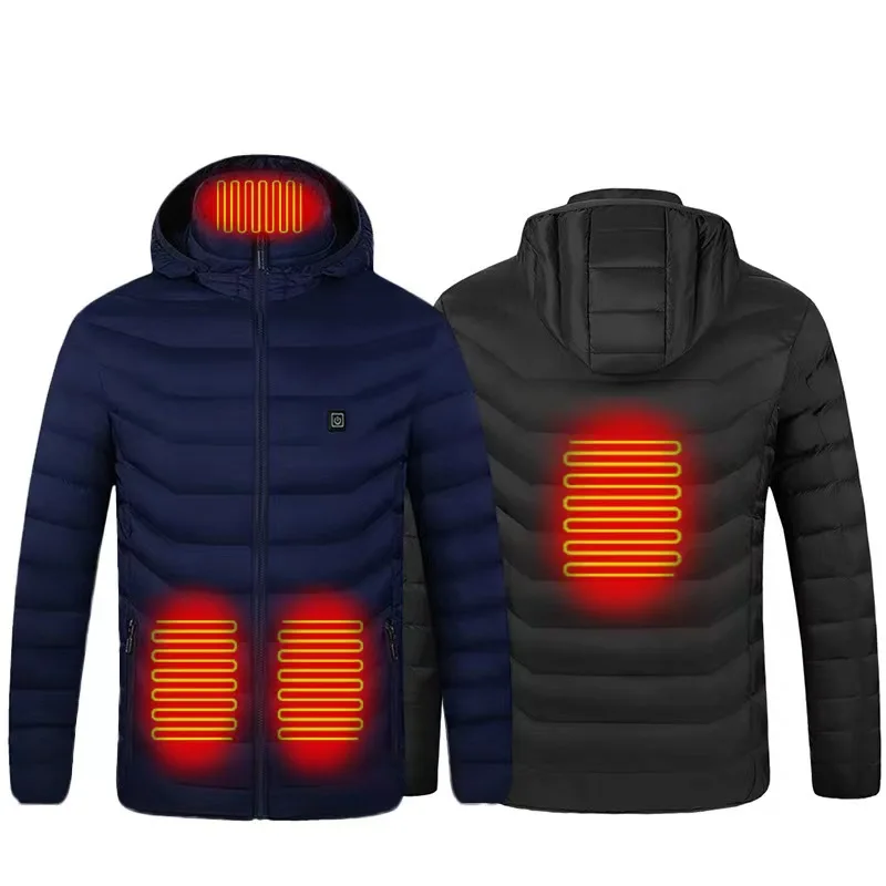 Hot sale dual control nine zone electric heating jacket USB power switch intelligent warm men's cotton hooded jacket warm