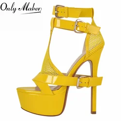 Onlymaker Women Mesh Buckle Peep Toe  Platform Sandals Thin Heels Ankle Strap Buckle Dress High Stiletto Heels Sandals