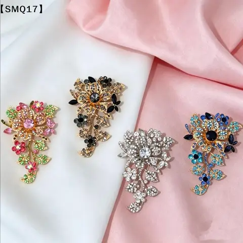 Sparkly Rhinestone Flower Brooch Pins Multicolor Exquisite Design Corsage Jewelry Accessories For Wedding Party Daily Wear【SMQ】