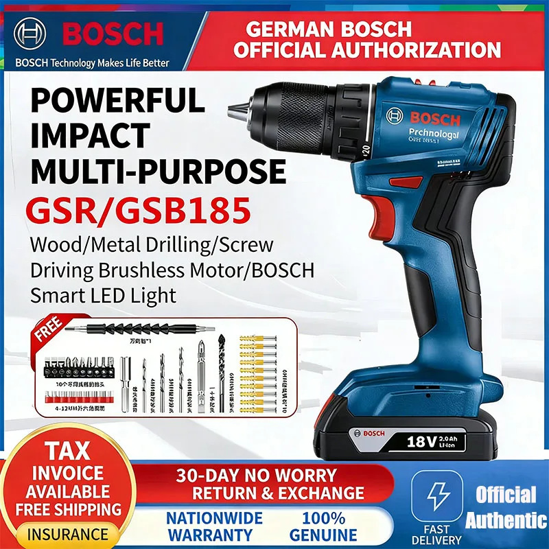 

Bosch Brushless GSB185 Electric Drill Lithium-Ion Impact Drill Household Hand Held Cordless Screwdriver Power Tool GSB183 GSR185