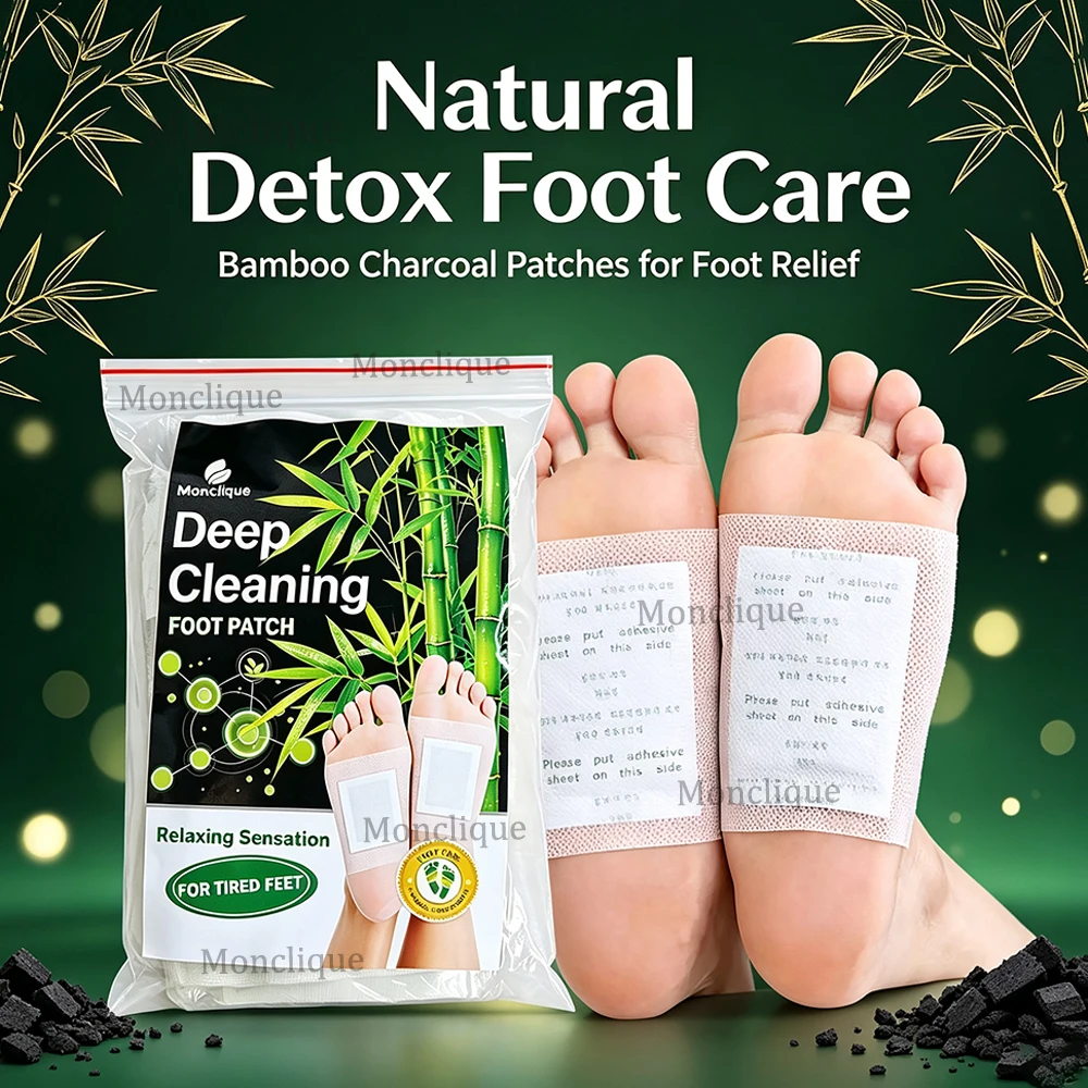 10/50 Pair Bamboo Charcoal Detox Foot Patch Plantar Acupoint Patch Night Care Deep Cleansing Relax Improve Sleep Foot Care Tools