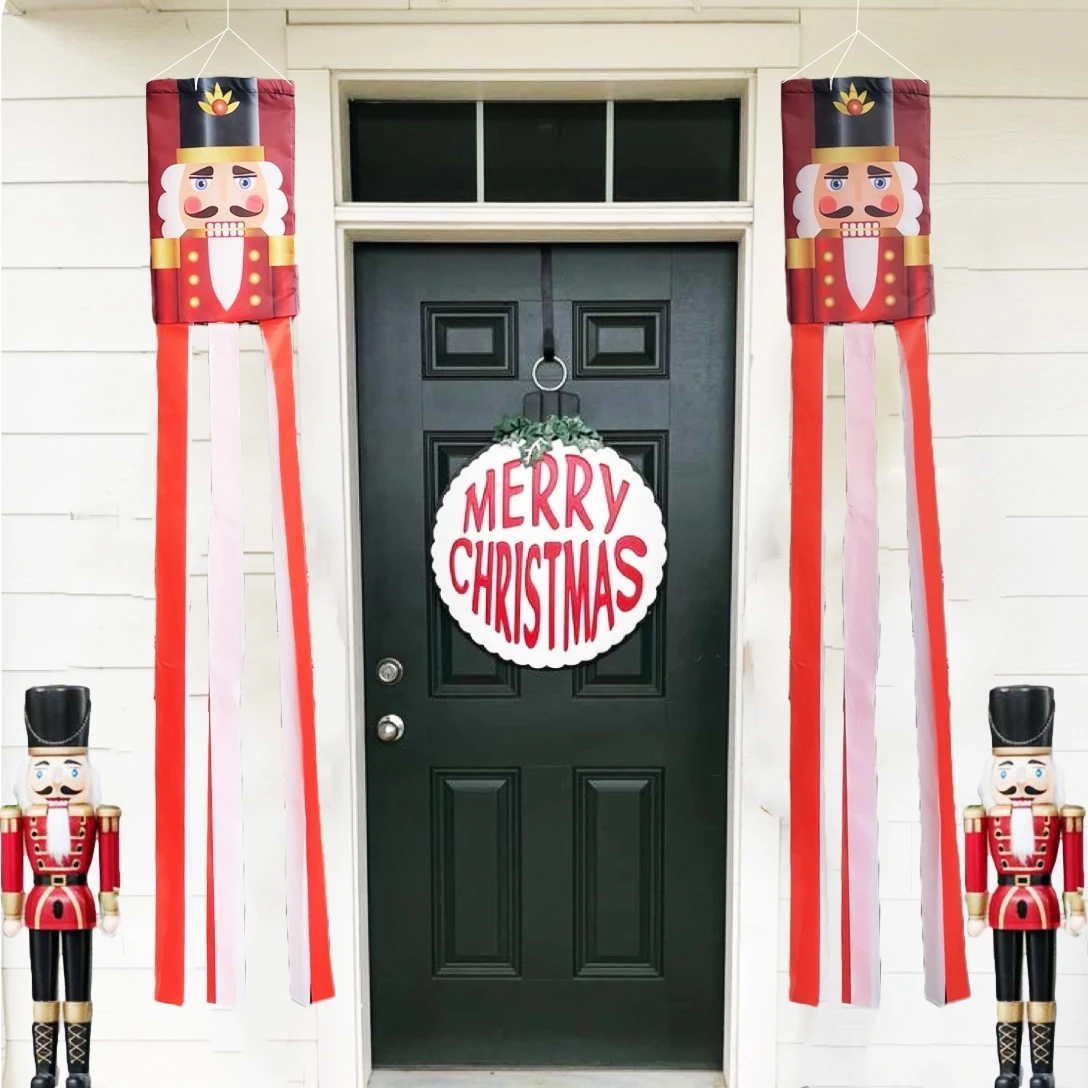 

Merry Christmas Nutcracker Outdoor Windsock, Polyester material, Christmas Party Celebration Garden Wind spinning