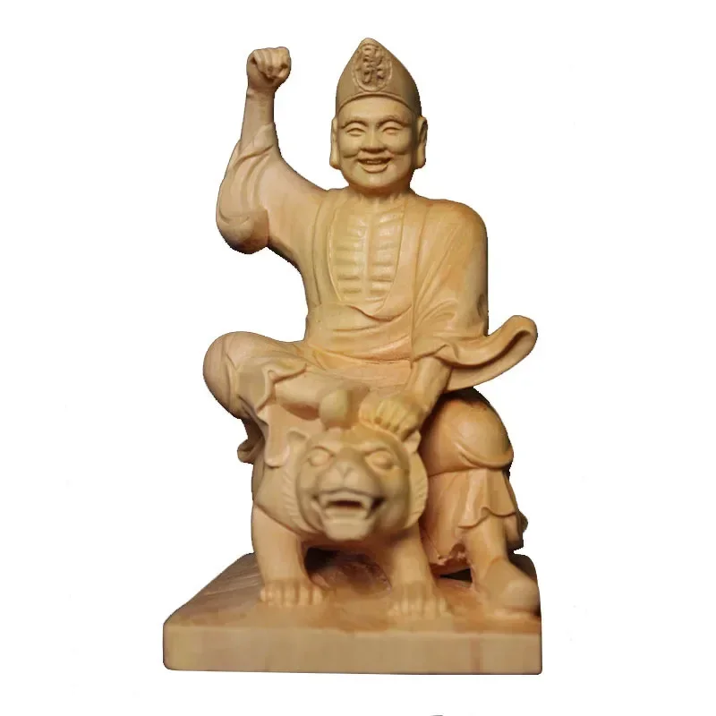 Solid wood carving Fu hu Jigong Ornaments，Hand-carved Chinese Buddha Statue, Home Living Room Bedroom Feng Shui Statue