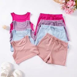 Toddler Girls Solid Vest Suit Baby Casual SleeveLess Summer Vest Shorts 2Pcs Clothes Sets Children's Outfits