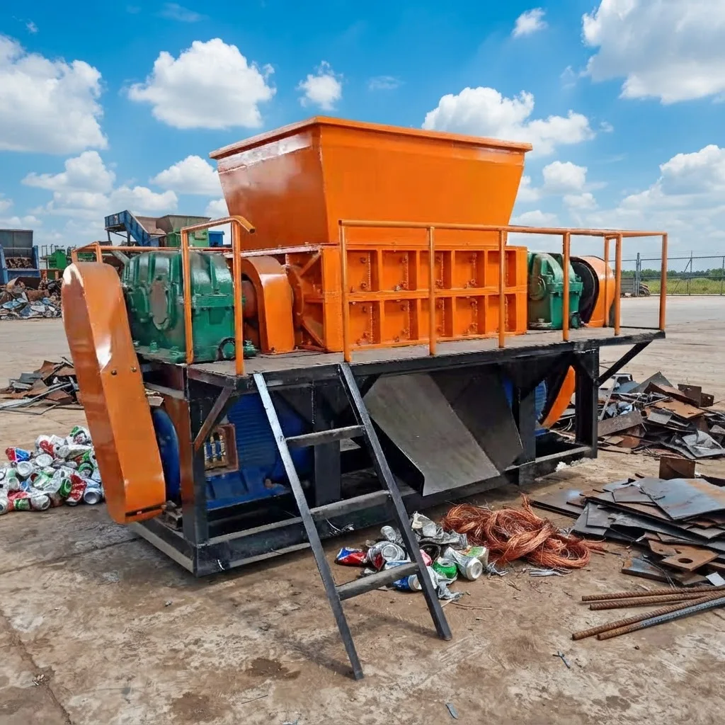 Twin Shaft Automatic Shredder Machine Industrial Crusher for Wood Timber Rubber Tyre Plastic Waste Metal Recycling