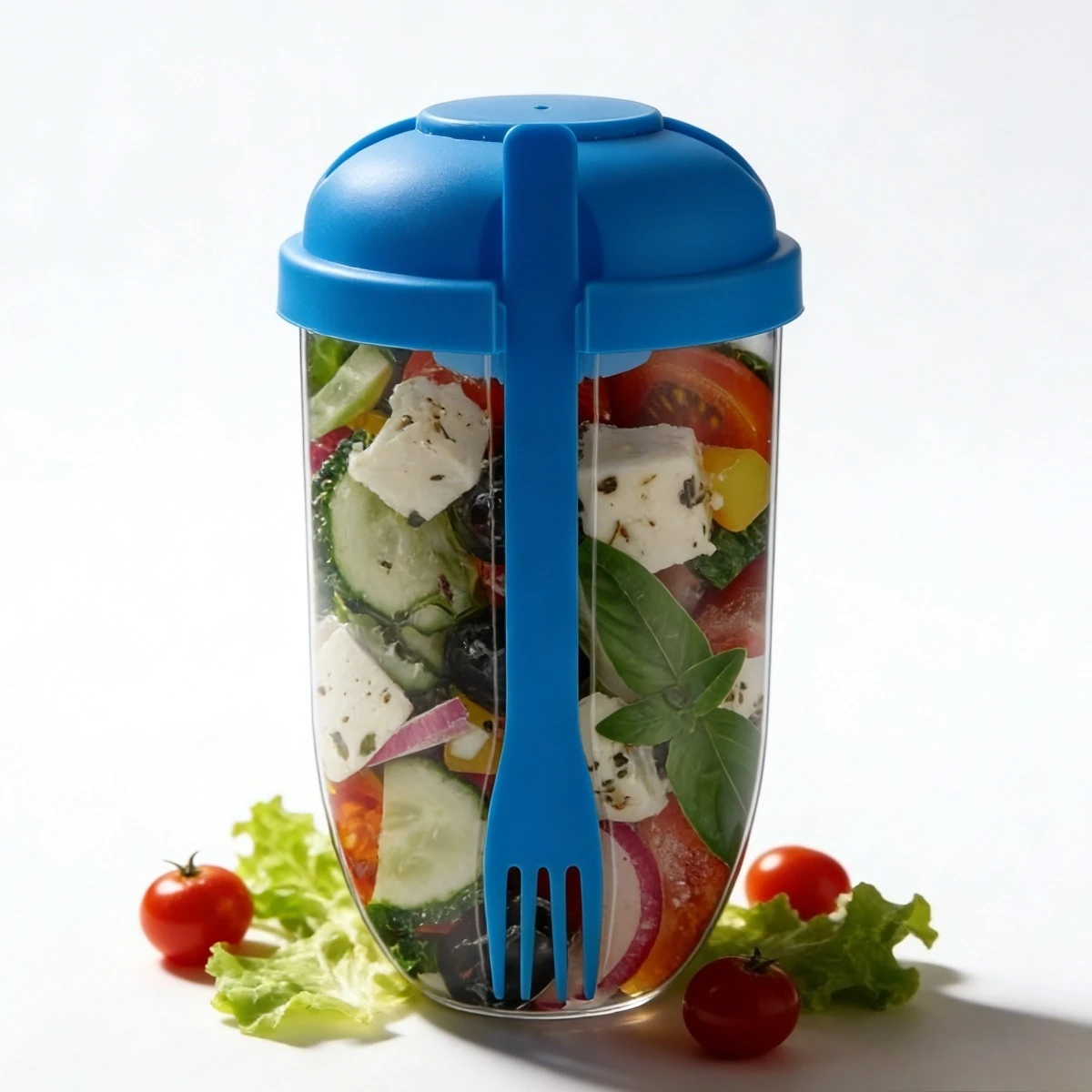 Taza de ensalada a prueba de fugas con tapa, tenedor, recipiente agitador de ensalada portátil, sin BPA para mantener el ajuste de comidas, desayuno, frutas y verduras
