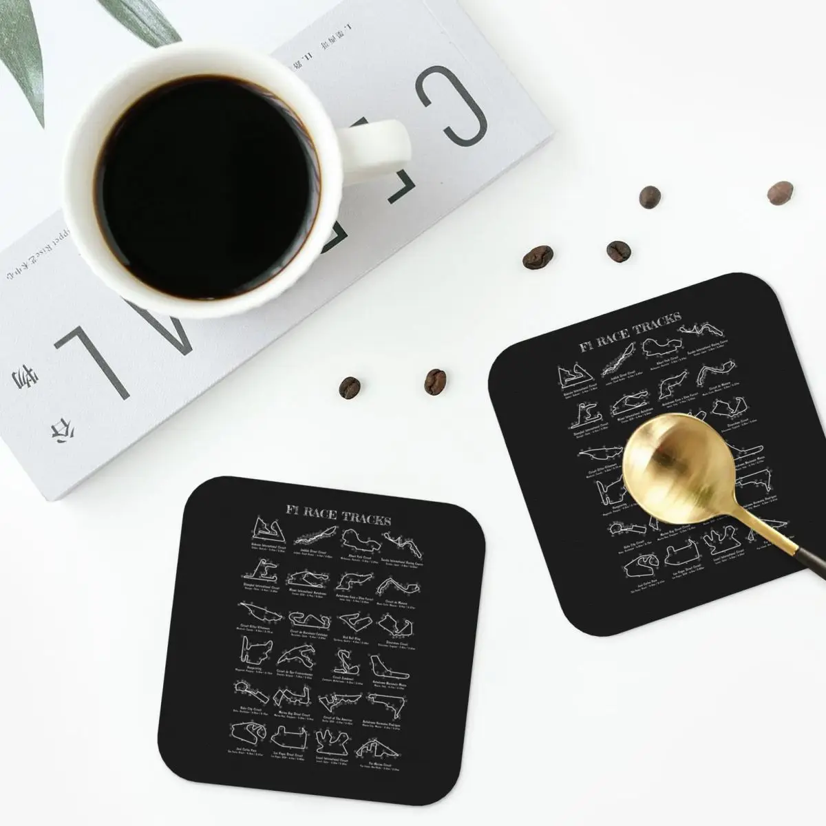 F-1 Race Tracks Vertical Coasters PVC Leather Placemats Insulation Coffee Mats for Home Kitchen Dining Pads Set of 6