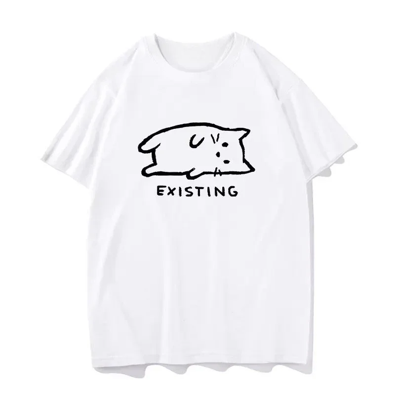 Existing Kitten Meme Printed Y2k Clothes Fashionable Women's Short Sleeved Summer Casual Round Neck Cheap T-hirt