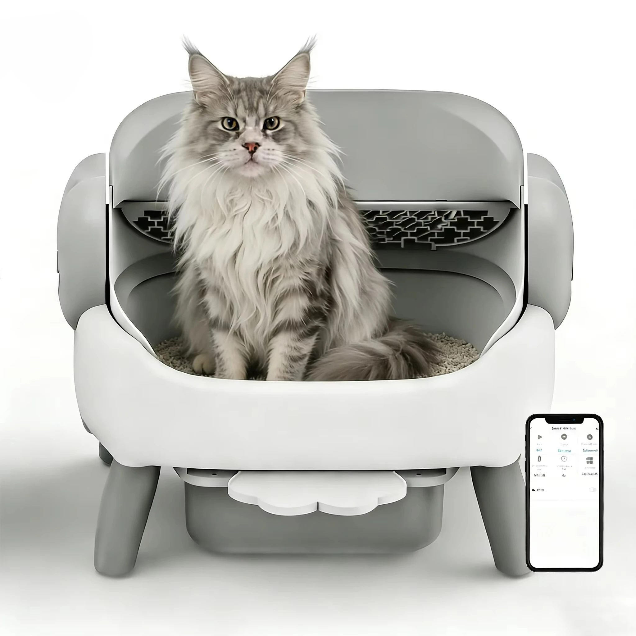 

Open Top Design Self Cleaning Cat Litter Box Extra Wide Version for Large Breeds App Controlled Radar & Weight Sensors