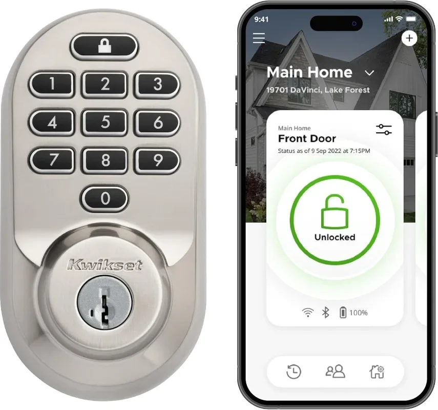 Kwikset Halo Keypad Wi-Fi Smart Door Lock, Keyless Electronic Touchscreen Deadbolt Door Lock, No Hub Required App Remote Control