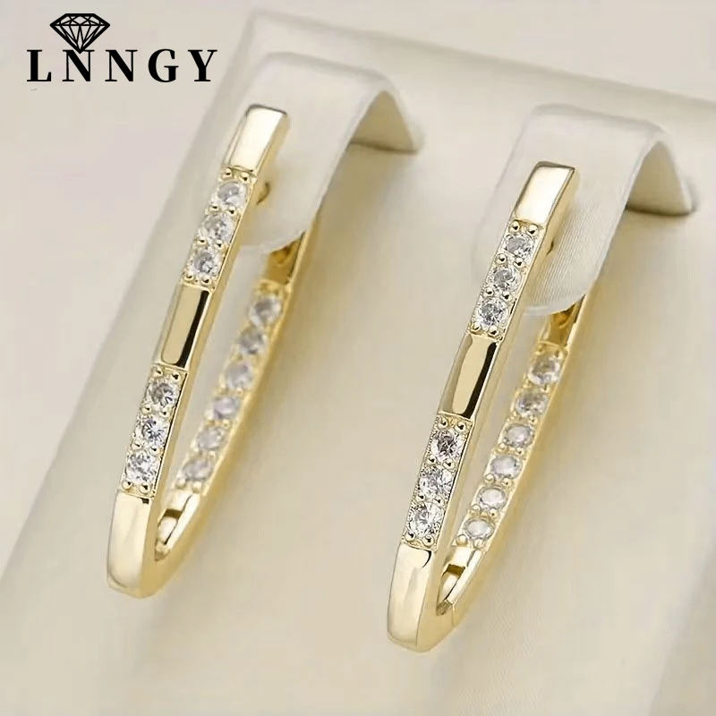 Lnngy Exquisiter V-förmiger Moissanit-Ohrring für Frauen, funkelnde Labor-Diamant-Creolen, temperamentvoller Valentinstag-Schmuck