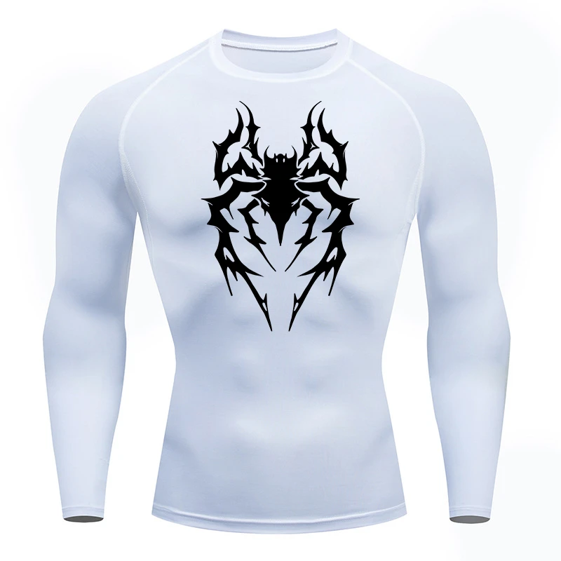 Spider Print Compression Shirts for Men Gym Workout Rash Guard Athletic Quick Dry Stretch Undershirts Baselayers Tshirt Tops