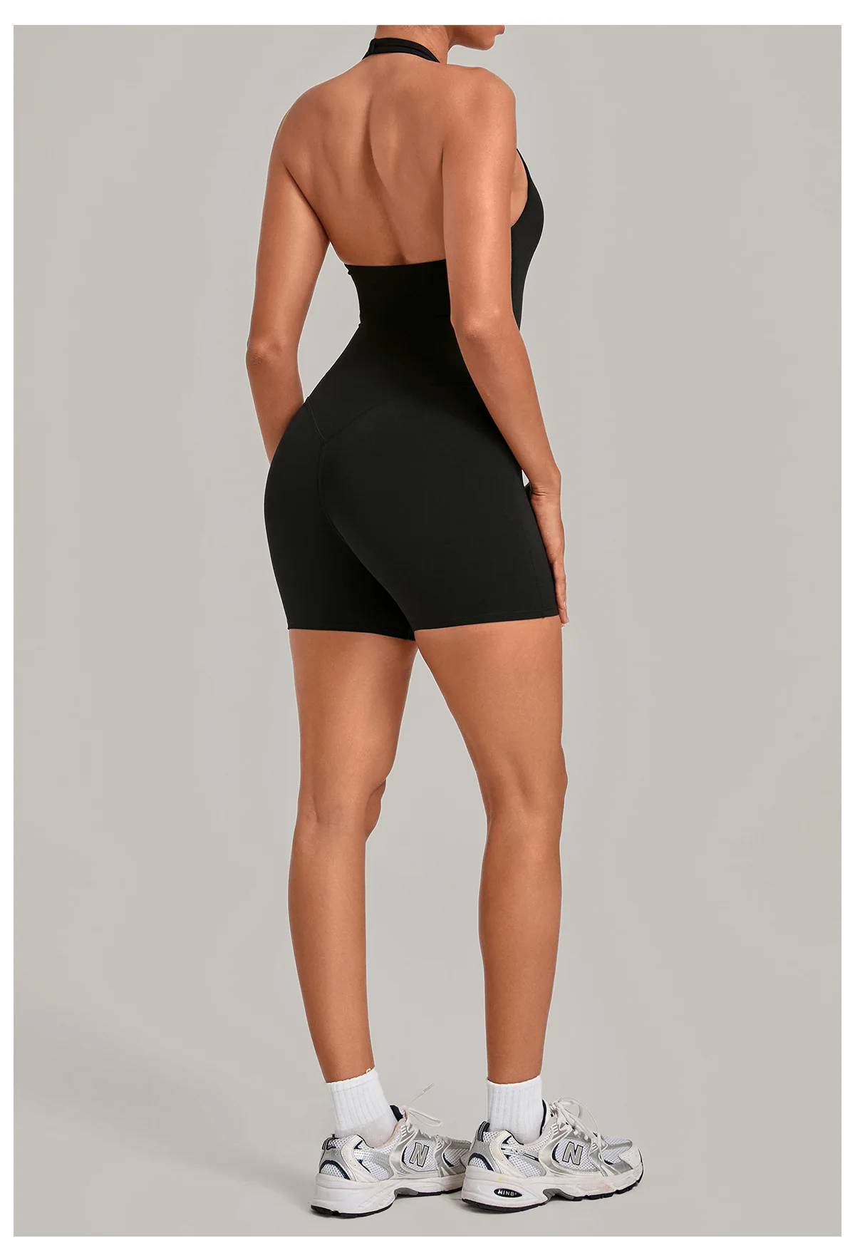 Women Back V Butt Lifting Sleeveless Shorts Fitness Jumpsuit Backless Halter Removable Chest Pads Plus Size Yoga Sports Bodysuit