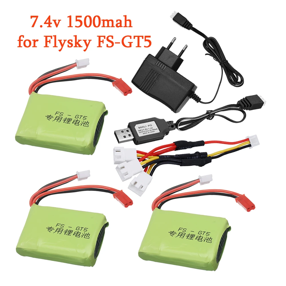 7.4v 1500mah Lipo Battery and Charger Set for Flysky FS-GT5 MC6C/MCE7 2.4G 6CH Transmitter 2s 7.4v Battery For RC Car Boat