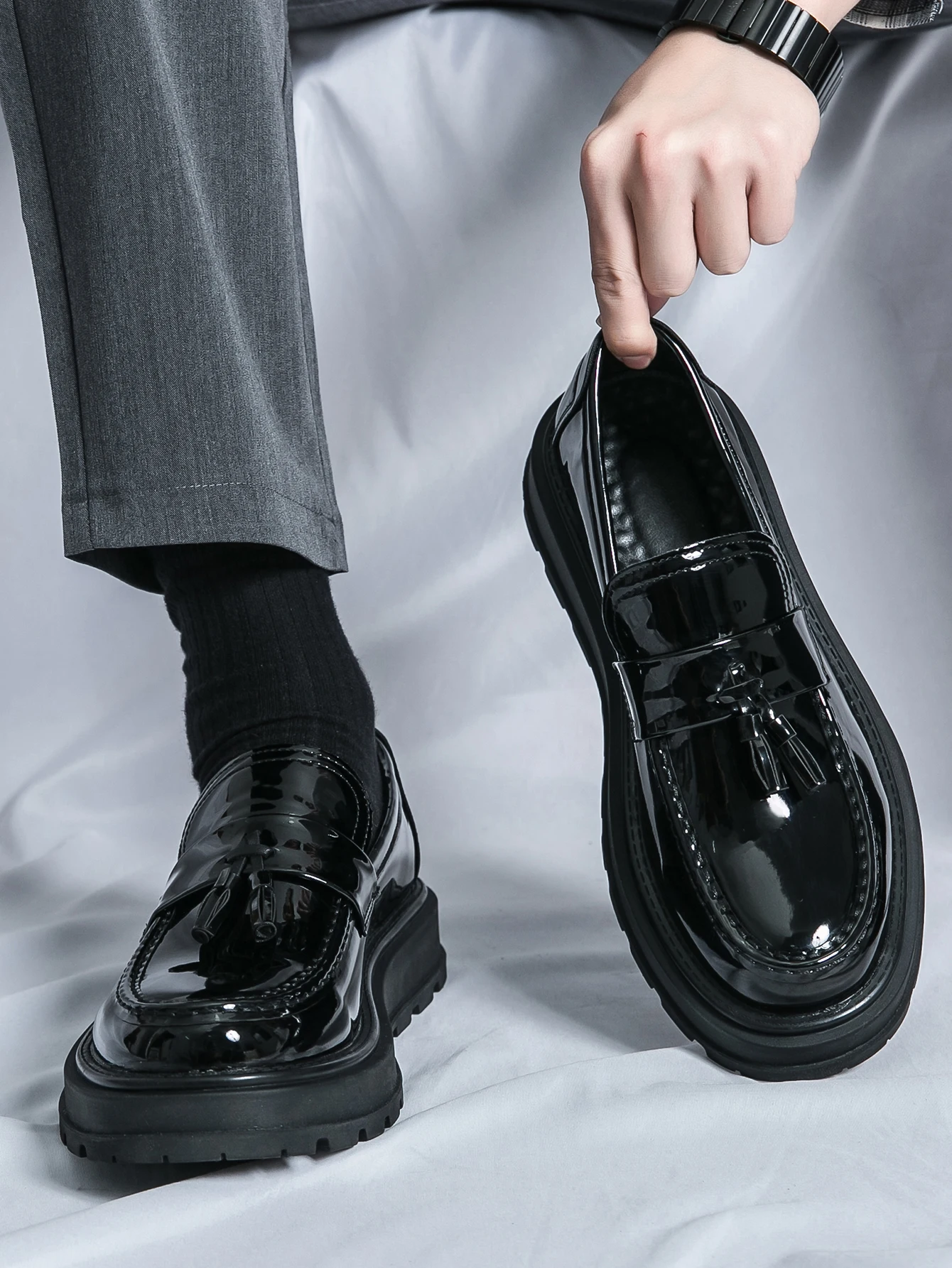 

Original Design British Style Hombre Daily Dress Patent Leather Loafers For Men's Black Hight Quality Casual Slip-On Shoes