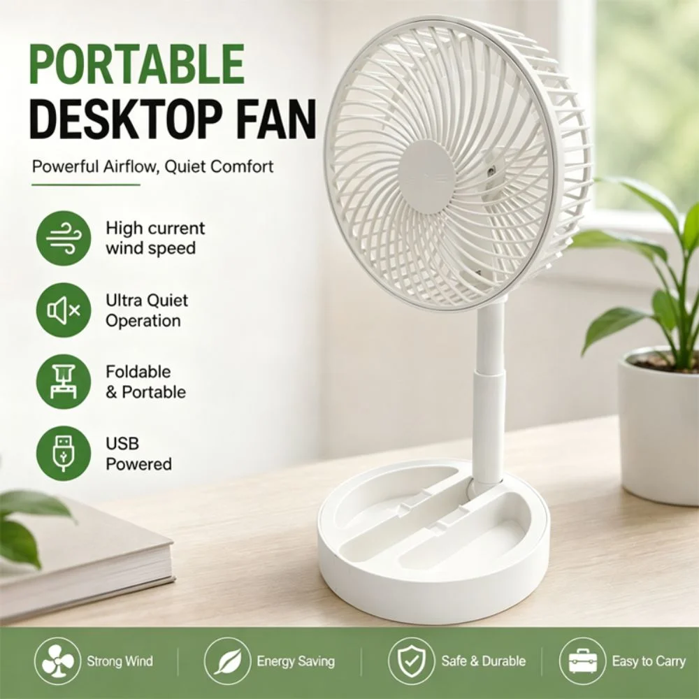 Portable Foldable Desktop Fan Adjustable Angle USB Powered USB Fan Stable Stand Quiet Operation Mini Electric Fan Tabletop Use