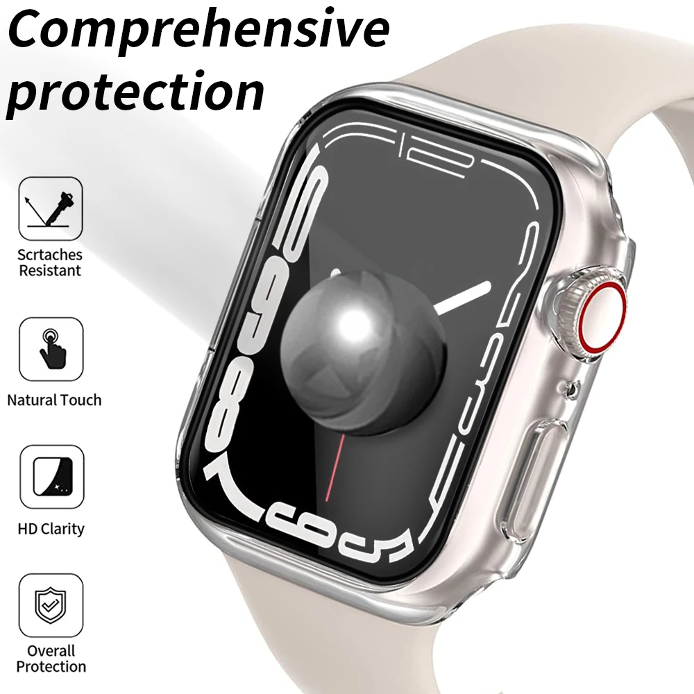 Glass+Case Protection Apple Watch Series 9/8/7 41mm 45mm Bumper for IWatch Se654321 40mm 44mm Protector Ultra/Ultra 2 49mm Cover image 3