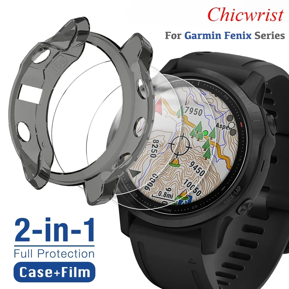 2-in-1 Protective Case + Screen Protector for Garmin Fenix 7 7S 7X 6 6S 6X Pro 5 5S Smart Watch Silicone Cover & Tempered Glass