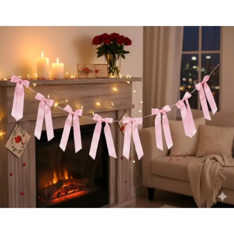 

Бант Декор Баннер Розовый Атласный Бант Гирлянда Украшения на День святого Валентина Рождество День матери Baby Shower Девичник