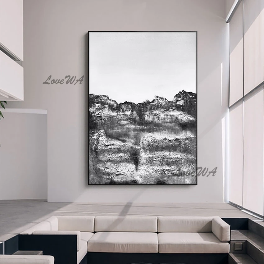 

Thick Acrylic Canvas Picture Art, Black and White Oil Painting, Textured Wall Decor, Modern Home Hanging Artwork, New Design