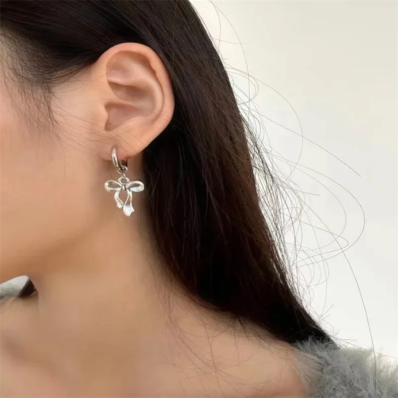 Korean Fashion Bowknot Earrings for Women Cute Harajuku Jewelry Punk Charms Hoop Earrings Punk Vintage Earrings Accessories