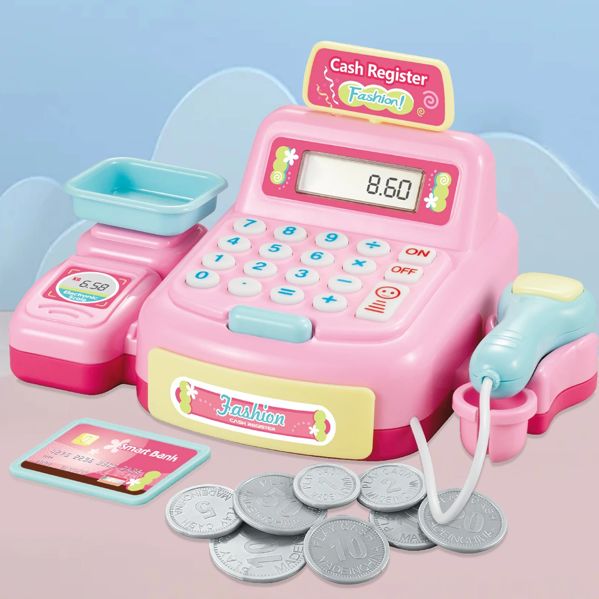 Calculadora de supermercado, caja registradora de juguete, caja registradora educativa con sonido y luz, escáner de simulación, regalo para niños