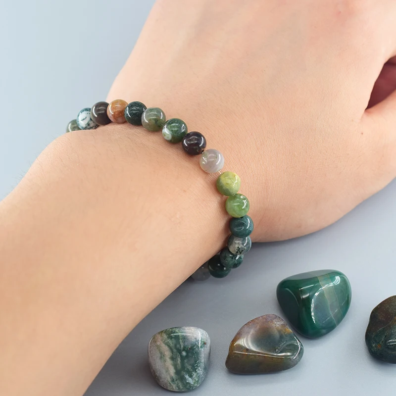 Fashion Indian Agate Beaded Women Bracelet Made of Natrual Stone Tourmaline Color Crystal Bracelet Energy Healing Yoga Jewelry