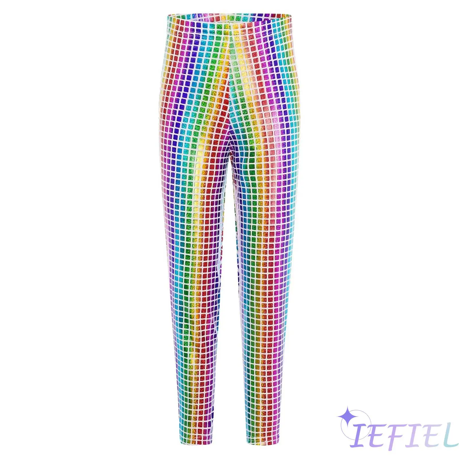 

Kids Girls Boys Cheerleading Dance Costume Gymnastics Lyrical Dancewear Metallic Plaid Pants Elastic Waistband Jazz Leggings