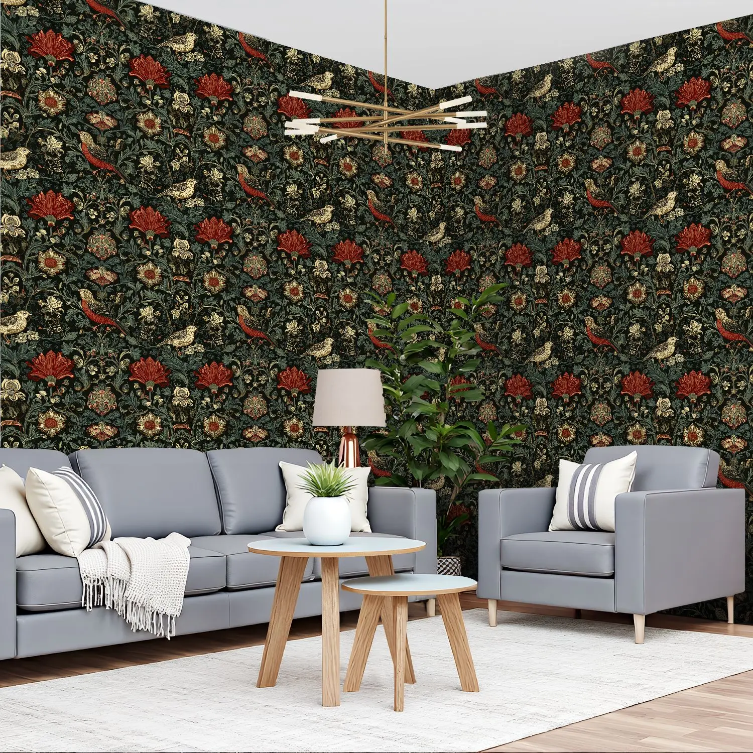 Vintage Floral Birds Laub Tapete 22,83"X118" wasserdichte Tapete für Wohnzimmer/Schlafzimmer/Badezimmer PVC-Wandaufkleber