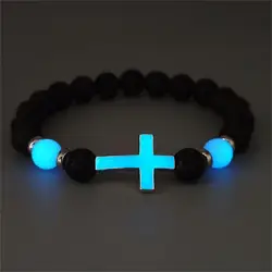 Hot selling volcanic stone glow-in-the-dark vintage bracelet multi-colored luminous cross bracelet ornaments charm bracelet