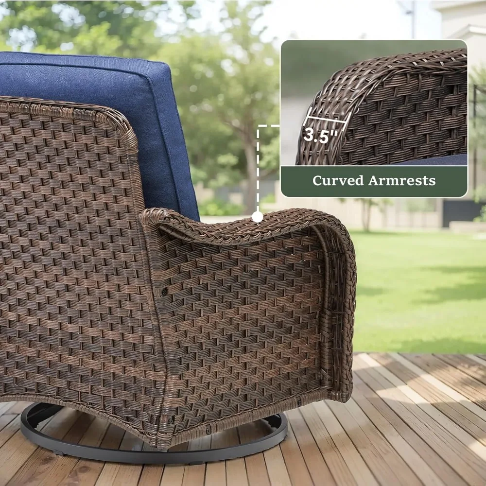 Swivel Rocker Patio Chairs, Rocker Swivel Patio Set 3 Piece with Side Table, Deep Seat Rattan Rocking Chair with Cushions